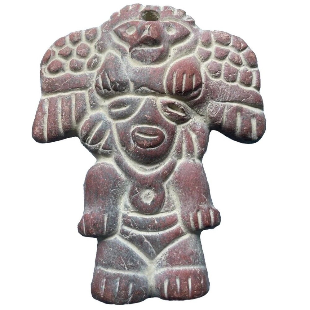 Handmade Vintage Mayan Mexican Goddess Clay Pendant RARE
